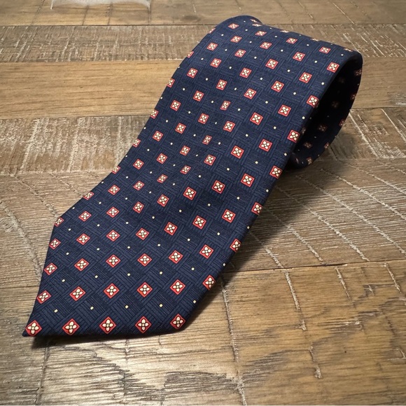 TIE SHOP ROMA MEN'S TIE 100% SILK MADE IN ITALY Navy Blue Patterned Tie - Picture 2 of 6
